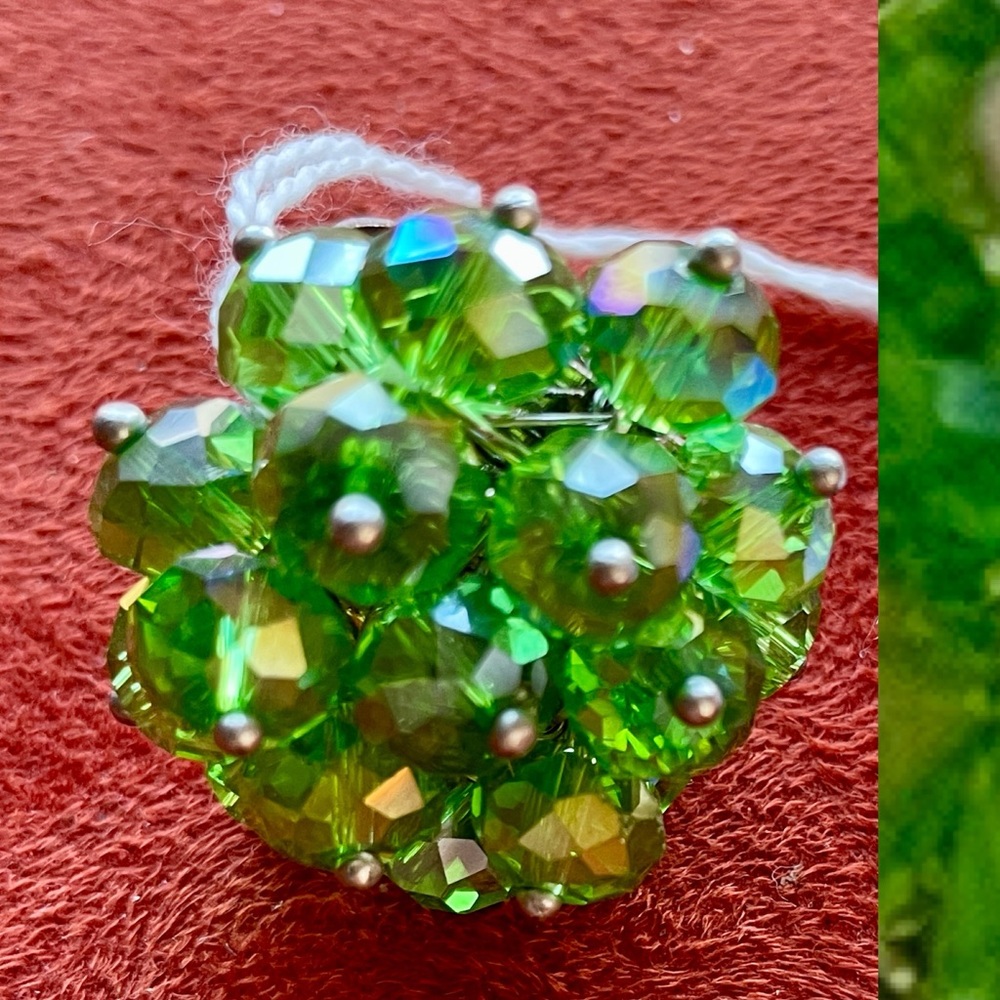 Chic Green Vintage Y2K BEADED Mod Adjustable COCKTAIL RING